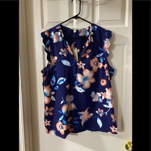 NWT 41 HAWTHORN Blue Floral Top/Blouse, Sz XL.
